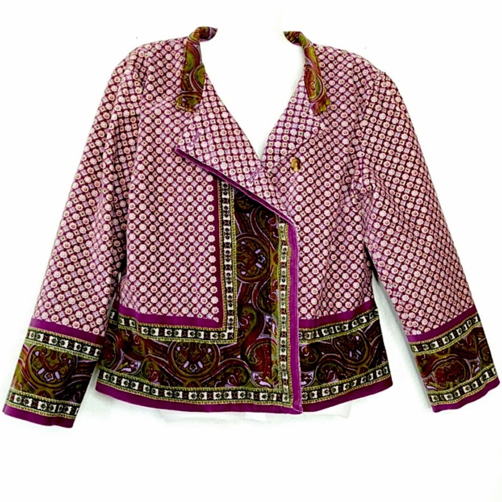 Isaac Mizrahi Womens Blazer Jacket Lining Green Purple Paisley Floral M Cotton
